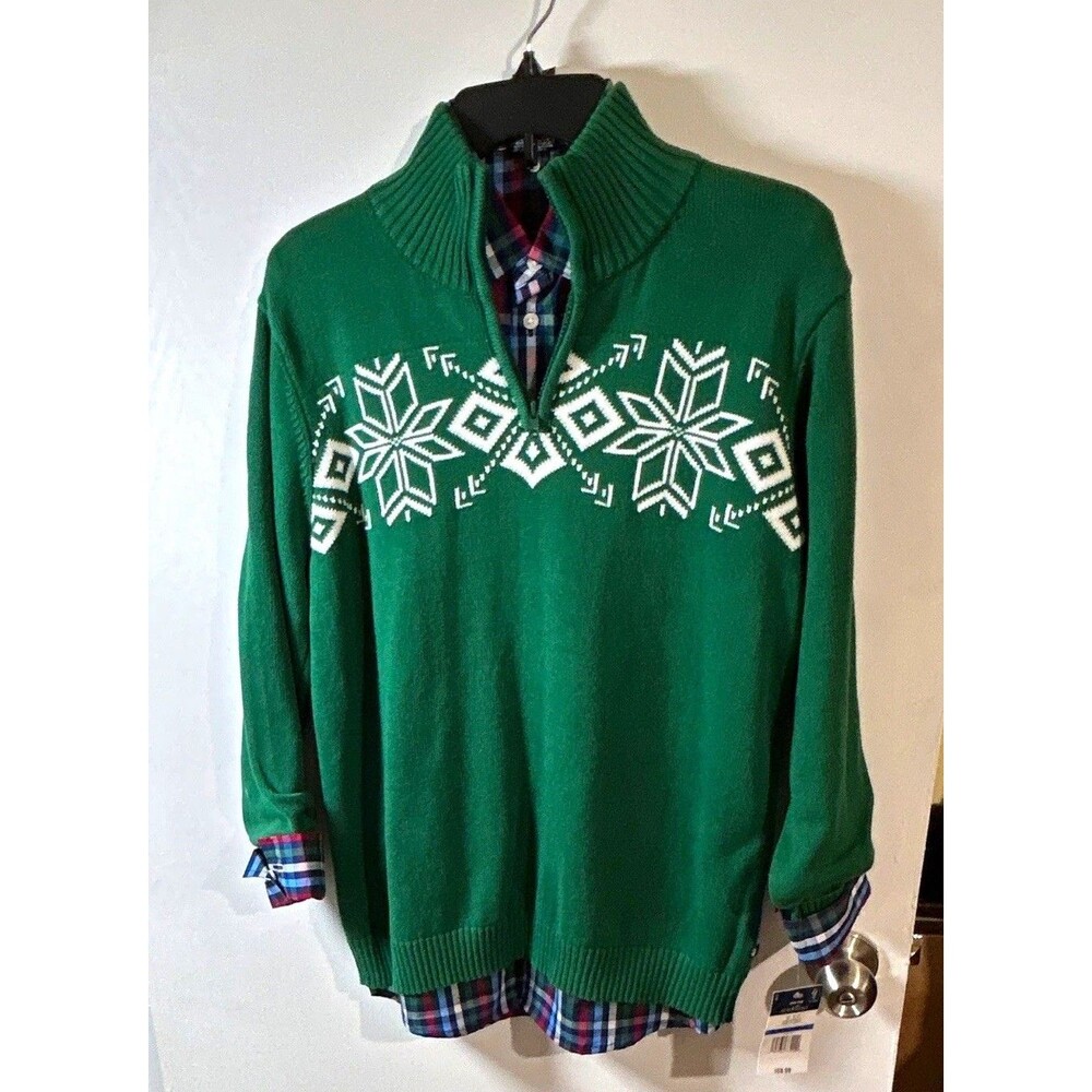 IZOD Boys Sweater Set XL 18-20 1/4 Zip Holiday Design with Button-down